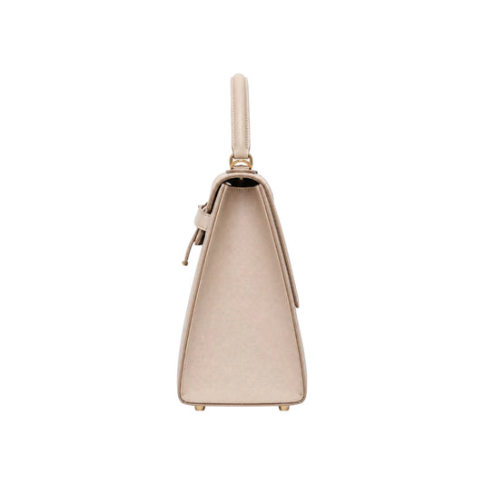 Veyrona Beige faux leather Structured Satchel Handbag
