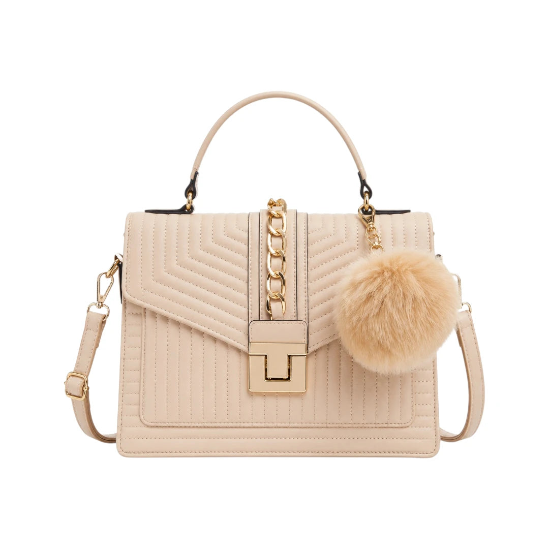 Veyrona Beige Quilted Satchel Handbag