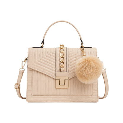 Veyrona Beige Quilted Satchel Handbag