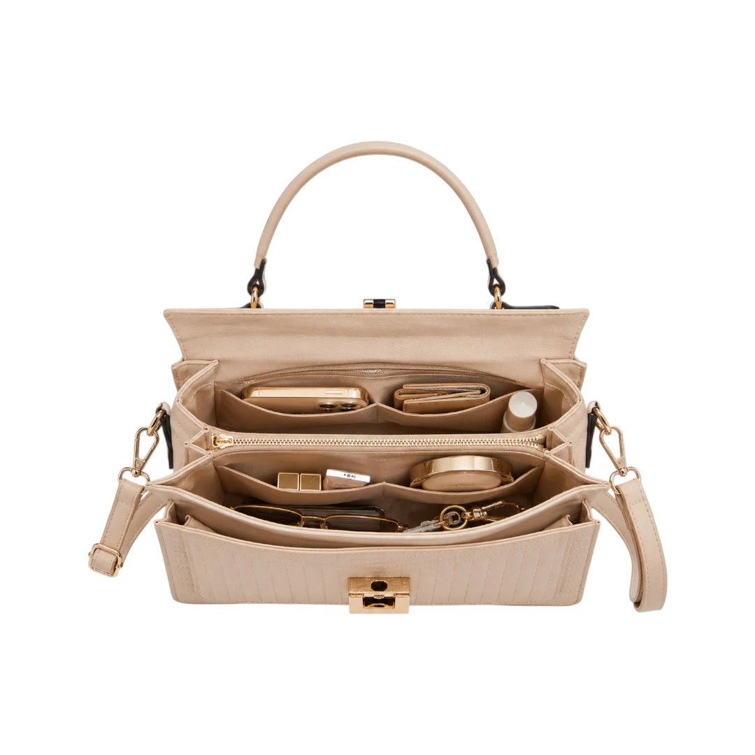 Veyrona Beige Quilted Satchel Handbag