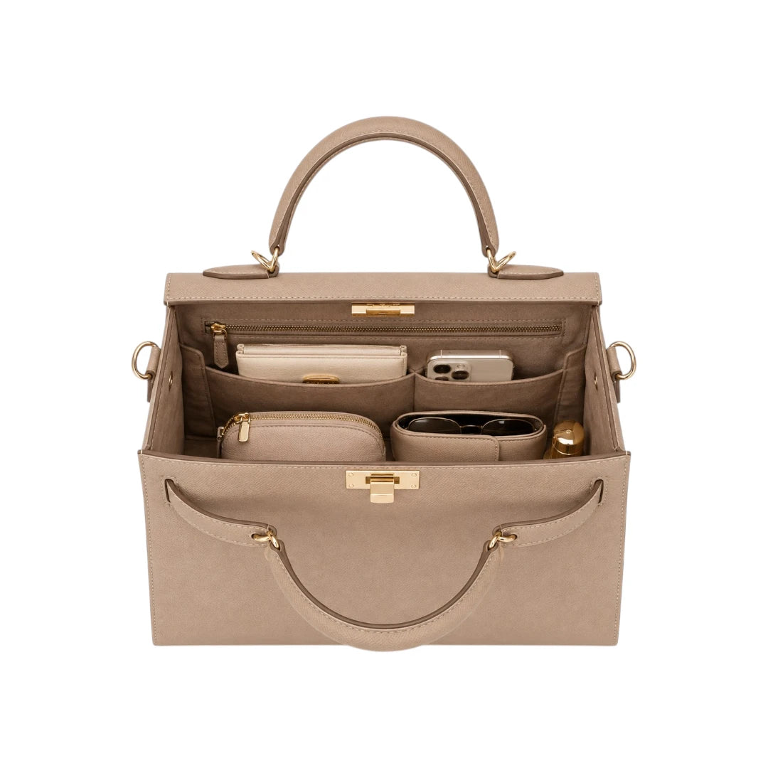 Veyrona Beige faux leather Structured Satchel Handbag