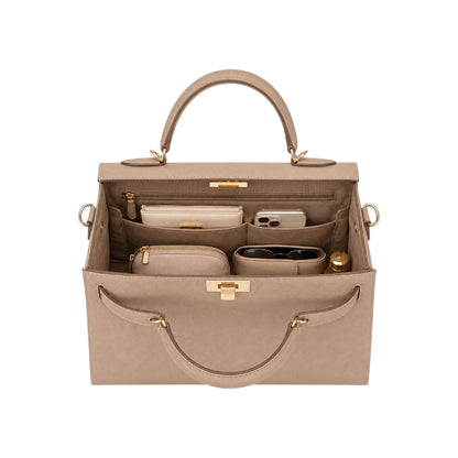 Veyrona Beige faux leather Structured Satchel Handbag