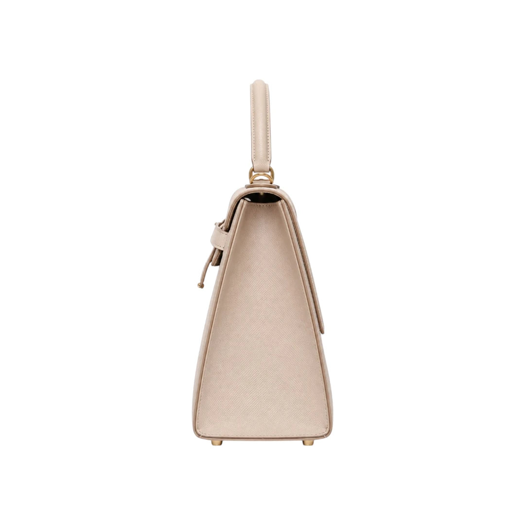 Veyrona Beige faux leather Structured Satchel Handbag