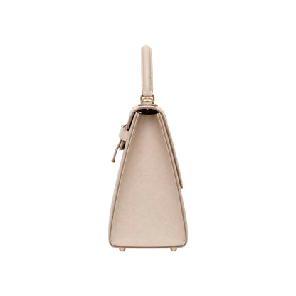 Veyrona Beige faux leather Structured Satchel Handbag